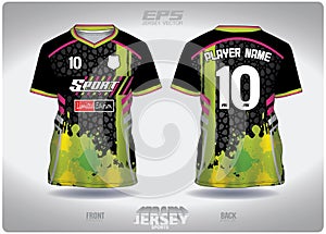 EPS jersey sports shirt vector.color red salad on lime green pattern design, illustration, textile background for V-neck sports t-