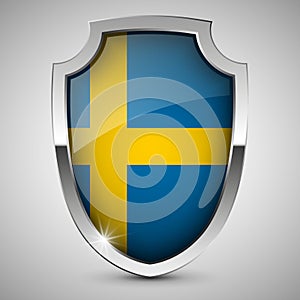 EPS10 Vector Patriotic shield with flag of Sweden