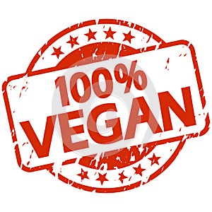 red grunge stamp with Banner 100% vegan photo