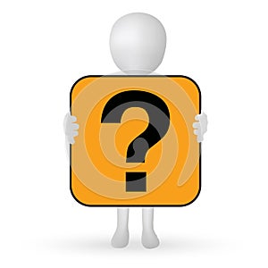 Small 3d man hands holding a question mark