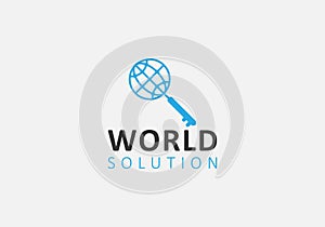 eps10 vector world or global solution logo with attached key template. technology or data solutions logo symbol