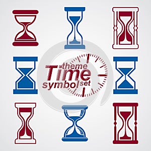 Eps8 high quality vector sand-glass illustrations. Set of antique classic hourglasses. Retro clocks collection. Time idea stylize