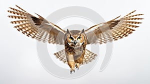 Epsom Owl In Flight: Stunning Uhd Image With White Background