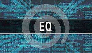 Eq with Digital java code text. Eq and Computer software coding vector concept. Programming coding script java, digital program