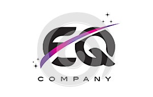 EQ E Q Black Letter Logo Design with Purple Magenta Swoosh