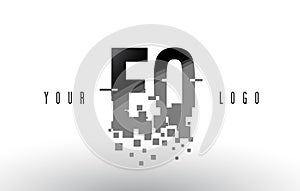 EQ E Q Pixel Letter Logo with Digital Shattered Black Squares photo