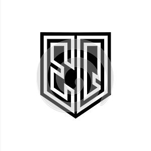 EQ Logo monogram shield geometric white line inside black shield color design photo