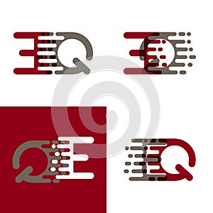 EQ letters logo with accent speed in drak red and gray