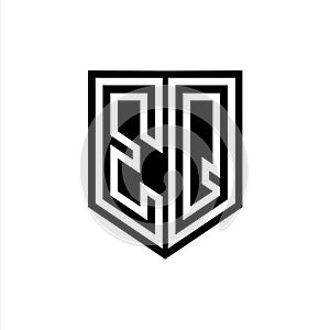 EQ Logo monogram shield geometric white line inside black shield color design