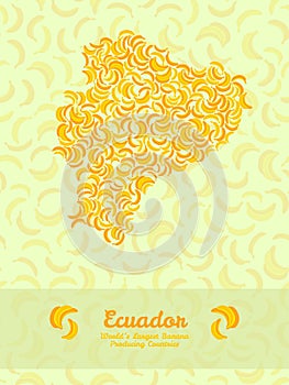 Equador map made of bananas. Veggie illustration. Seamless pattern.