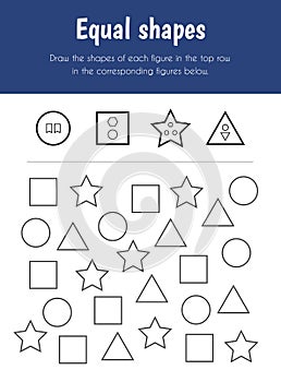 Equal shapes Educational Sheet. Primary module for Attention and Perception. 5-6 years old