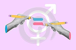 Equality gender symbol art collage vector illustration