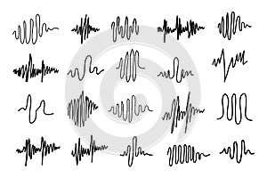 Equalizer icons, sound waves icon set. Vector waveform, sound record, audio voice signal line