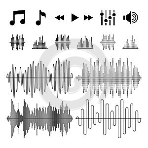 Equalizer, music, sound waves vector icons
