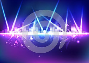 Equalizer, music volume with triangle neon light effect, digital