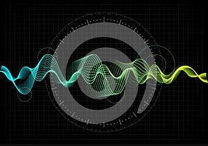 Equalizer vector illustration. Abstract wave icon set for music and sound. Pulsation color wavy motion lines on black photo