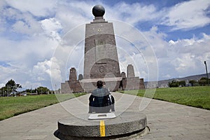 Equator line in Mitad Del Mundo (Middle of the World) Monument near Quito