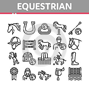 Equestrian Animal Collection Icons Set Vector