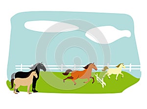 Equestrian, derby sport flat hand drawn color illustration. Stallion. Equestrianism. Racehorse hand drawn clipart. Horse racing co