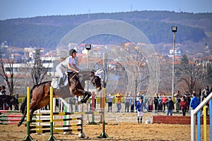 Equestrian girl jump Varna Bulgaria