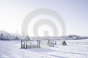 Equestrian horse obstacles in a winter