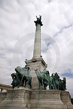 Equestrian monument in Heroes square of Budapest