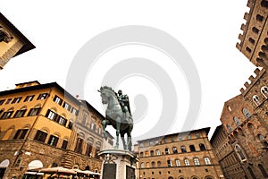 Equestrian monument to Cosimo I in the Piazza della Signoria. Florence, Italy