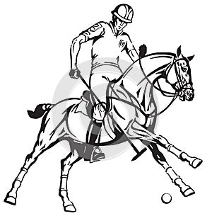 Equestrian polo player on a pony horseback