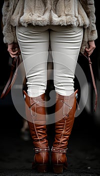 Equestrian rider s boots in stirrups focus on posture and balance, olympic sport concept photo