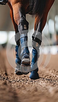 Equestrian rider s boots in stirrups focus on posture and balance in summer olympic sport photo