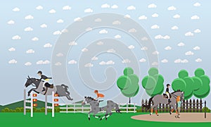 Equestrian show jumping flat vector illustration