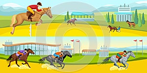 Equestrian Sport Cartoon Horizontal Banners