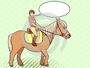 Equestrian sport for children. Isolated on pop art background. Vector illustratio. Comic book style imitation, text photo