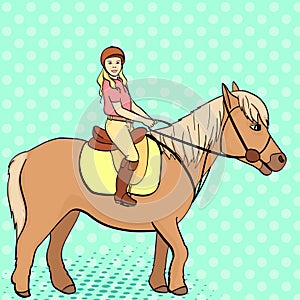 Equestrian sport for children. Isolated on pop art background. Vector illustratio. Comic book style imitation