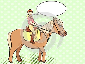 Equestrian sport for children. Isolated on pop art background. Vector illustratio. Comic book style imitation, text