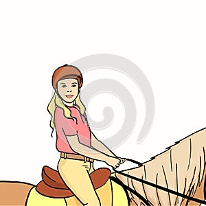 Equestrian sport for children. Isolated on white background. Raster illustration. Color book style