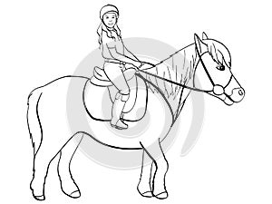 Equestrian sport for children. Raster illustratio. Isolated object on white background. Book coloring for children photo