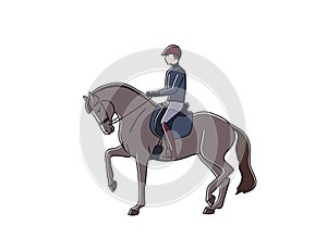 Equestrian sport, dressage athlete riding horse