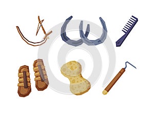 Equestrian Sport Equipment and Grooming Tools Vector Set