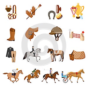 Equestrian Sport Flat Icons Set