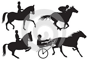 Equestrian sport horses and riders silhouet