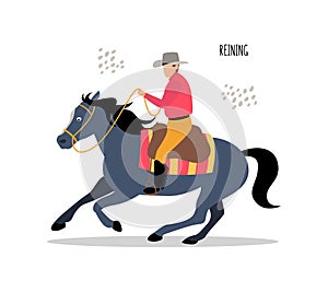 Equestrian sports. Reining. Vector flat illustration isolated
