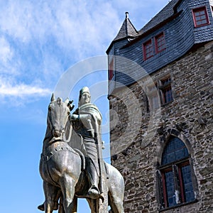 Jazdecký socha a rytier, stredoveký mestský okres hrad mestský okres, nemecko 