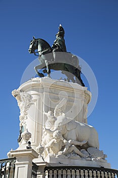 Equestrian statue at commerce square in Lisbon, Portugal