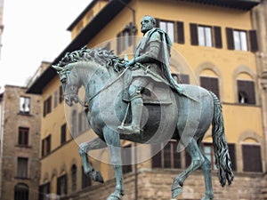 Equestrian statue of Cosimo de Medici in Piazza della Signoria, Florence, Italy