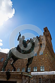 Equestrian statue of Cosimo I de Medici, Palazzo Vecchio, Florence, Italy photo