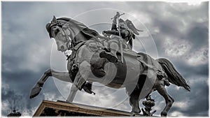 Equestrian statue of Emmanuel Gilberto on piazza San Carlo in Turin, Italy photo