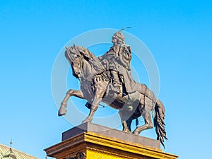 Equestrian statue of George of Podebrady, Jiri z Podebrad, in Podebrady, Czech Republic