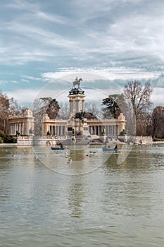 Equestrian statue of King Alfonso XII inside the Retiro Park in Madrid, Spain
