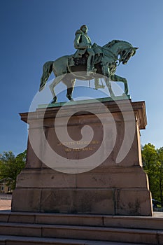 Equestrian statue of King Carl Johan in the Palace Square in Oslo, Norway photo